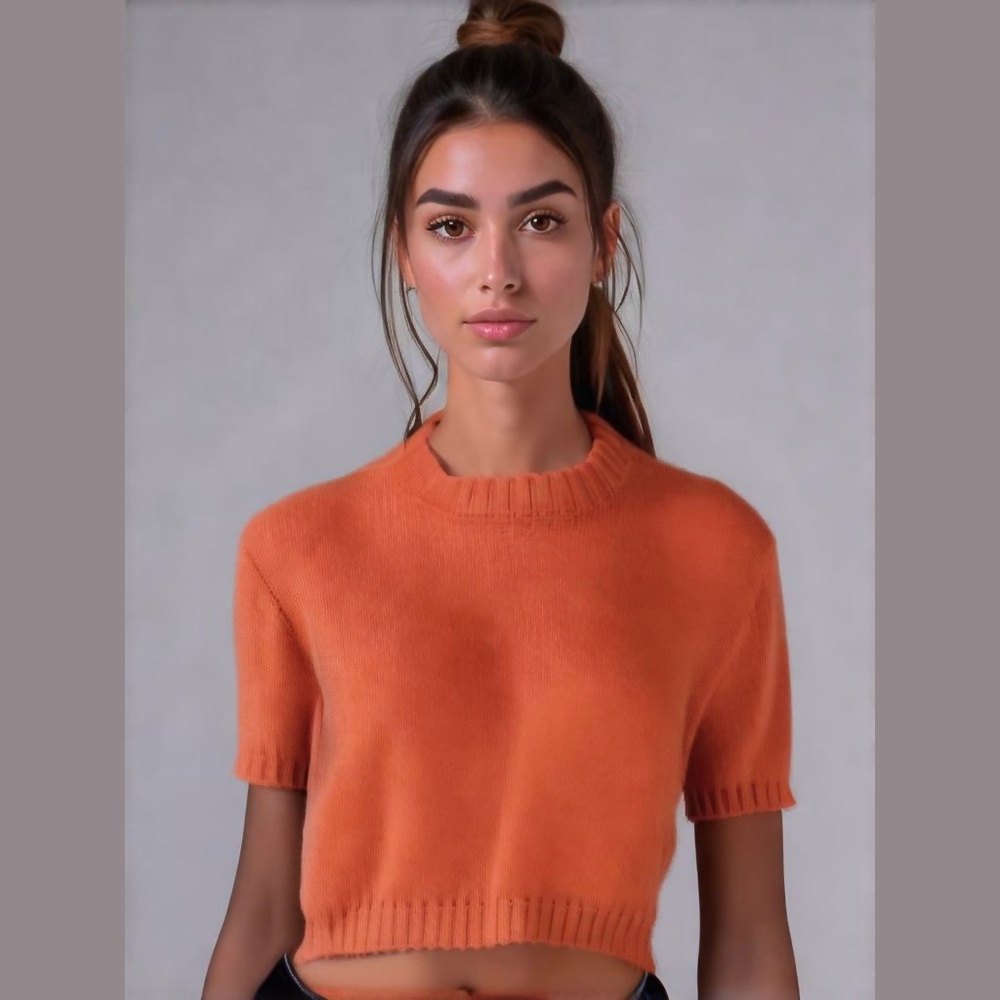 Little Mountain Burnt Orange Loose Knit Short Sleeve Blend Sweater Size S